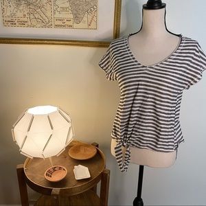 Green Envelope Gray & White Short Sleeve Striped Knot Waist Top‎ Size Medium